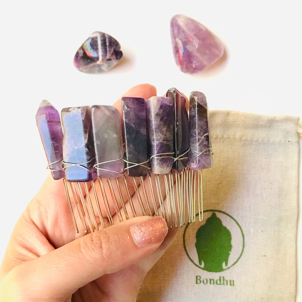 Purple Amethyst Quartz Hair Pin Comb Accessory